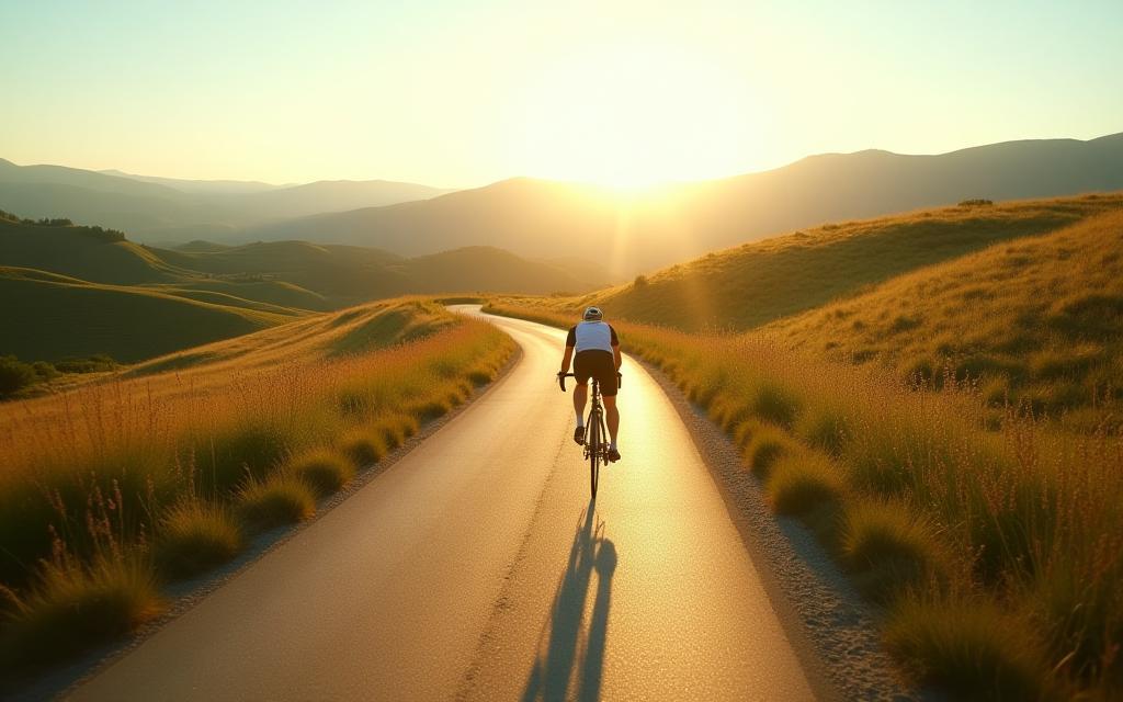 Cyclist riding on a scenic path near Bologna, Italy