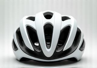 Close up of a modern cycling helmet with prominent ventilation
